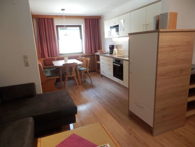 Wohnzimmer mit Küchenzeile und Esstisch